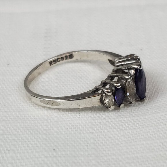 925 Silver Purple & Clear Stone Ring Antique Style Raised Setting Sz 21mm US 10 - Picture 3 of 12
